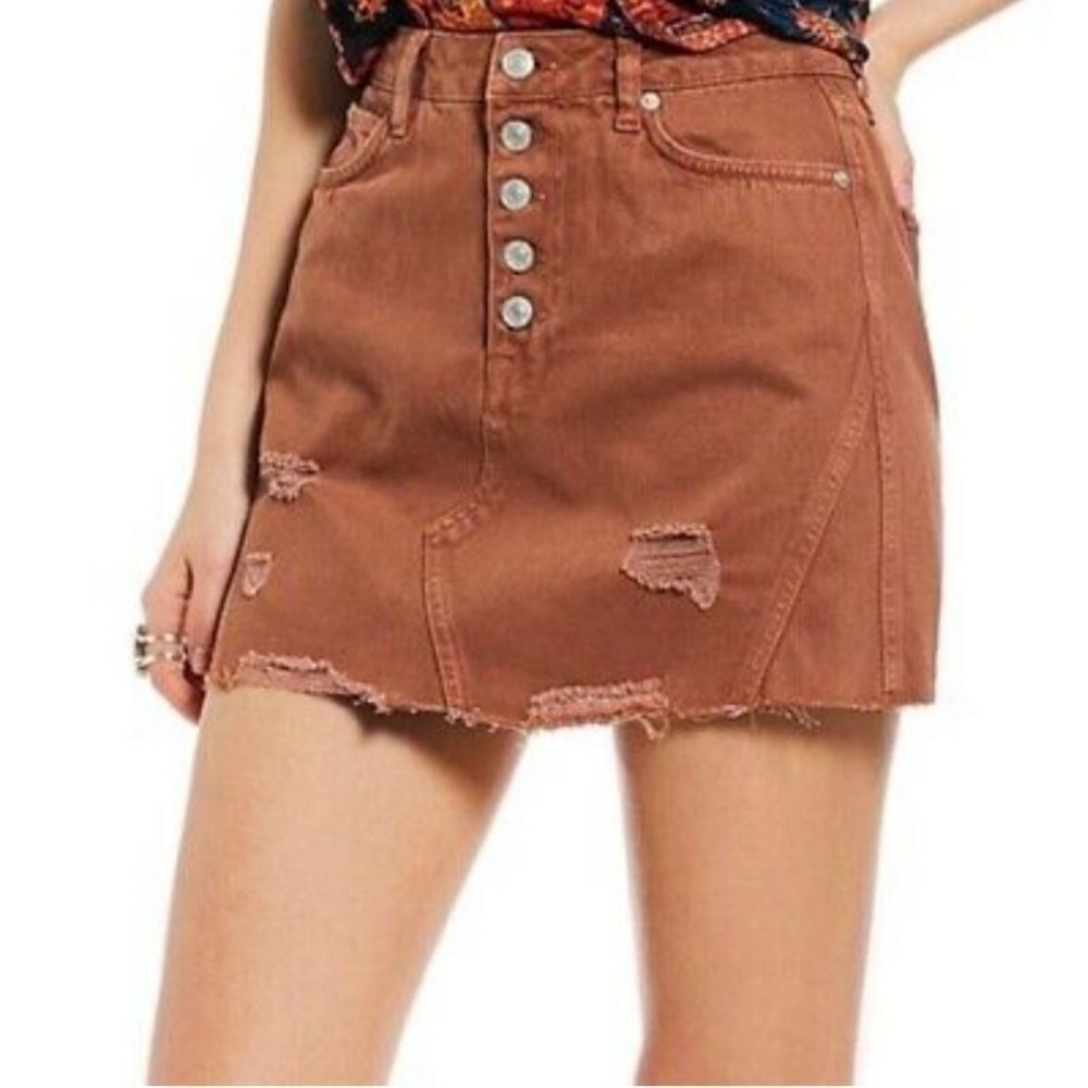 31 We The Free Rust Denim Mini Skirt
